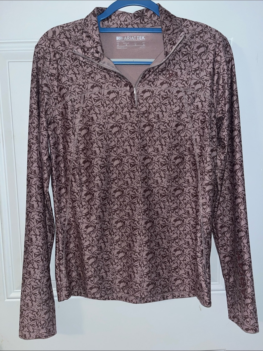 Ariat Tek Women's Long Sleeve Quarter-Zip Top in Mauve Floral sz M